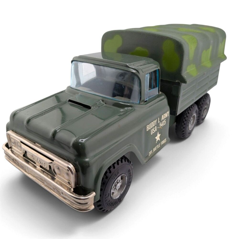 Vintage 1960s Buddy L Army 5415 201 Battle Force Pressed Steel Truck 13.5"